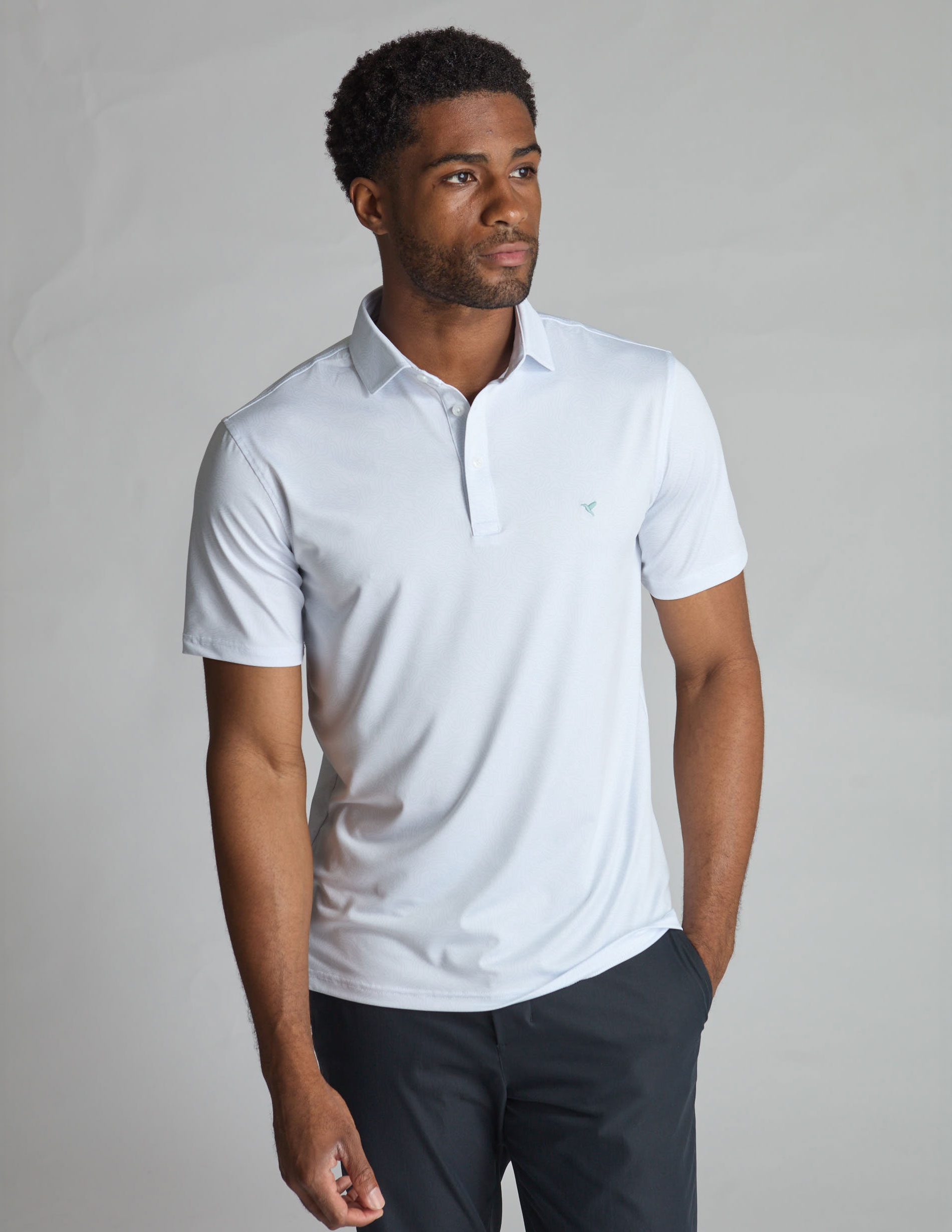 NoFlop Golf Polo - White & Green Topo (The Arnold Palm Squeezer)