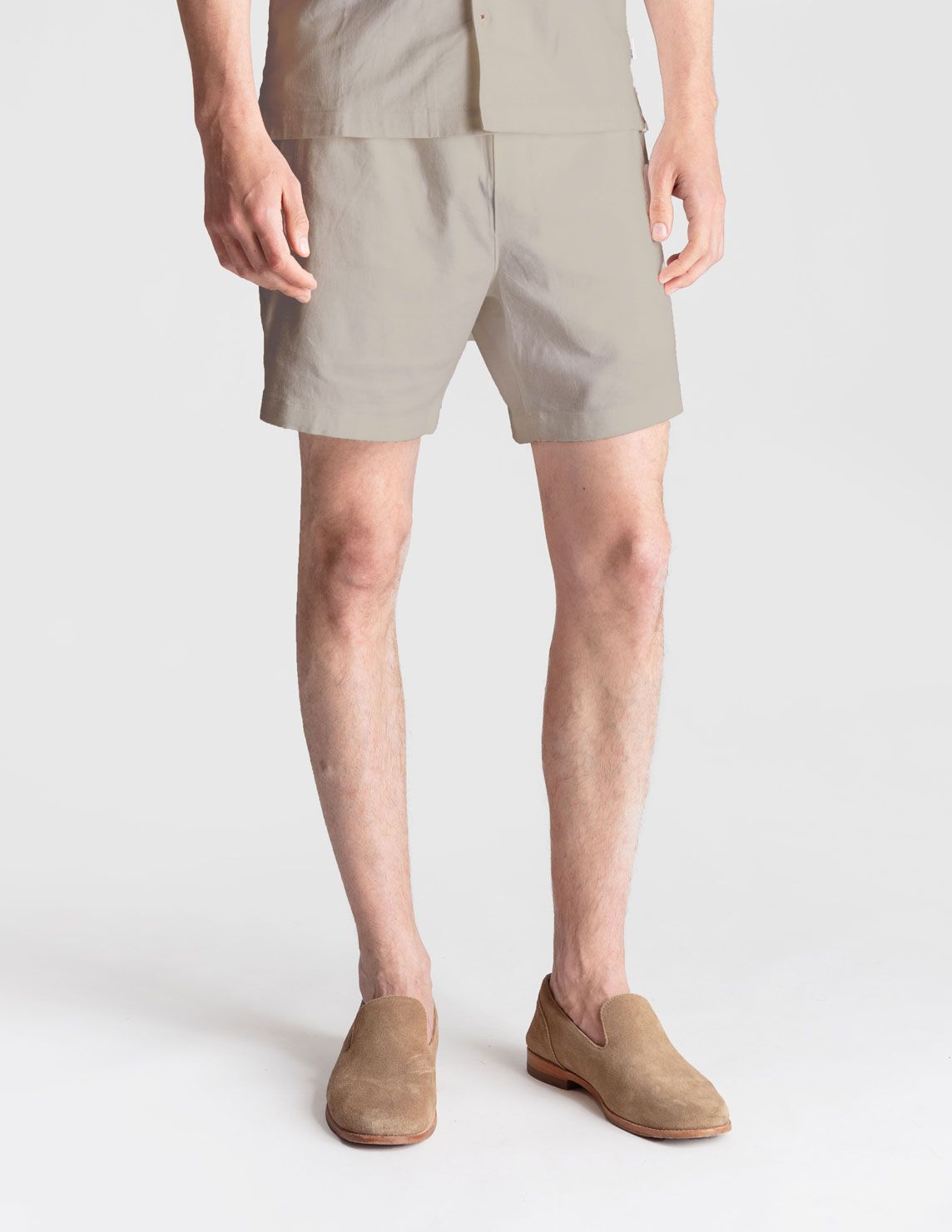 パンツ eaphi slanting button short pants /beige Tech Linen Shorts - Beige | birddogs