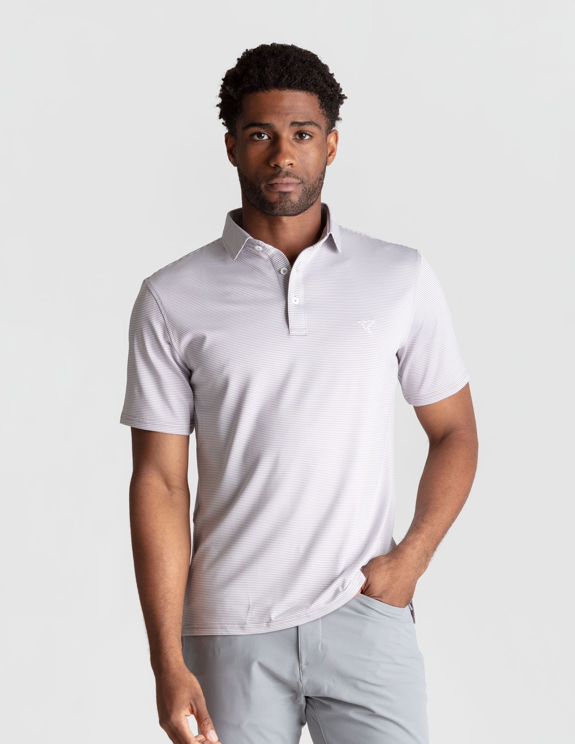 NoFlop Golf Polo - Gray Stripes (The Hampton Palmers)