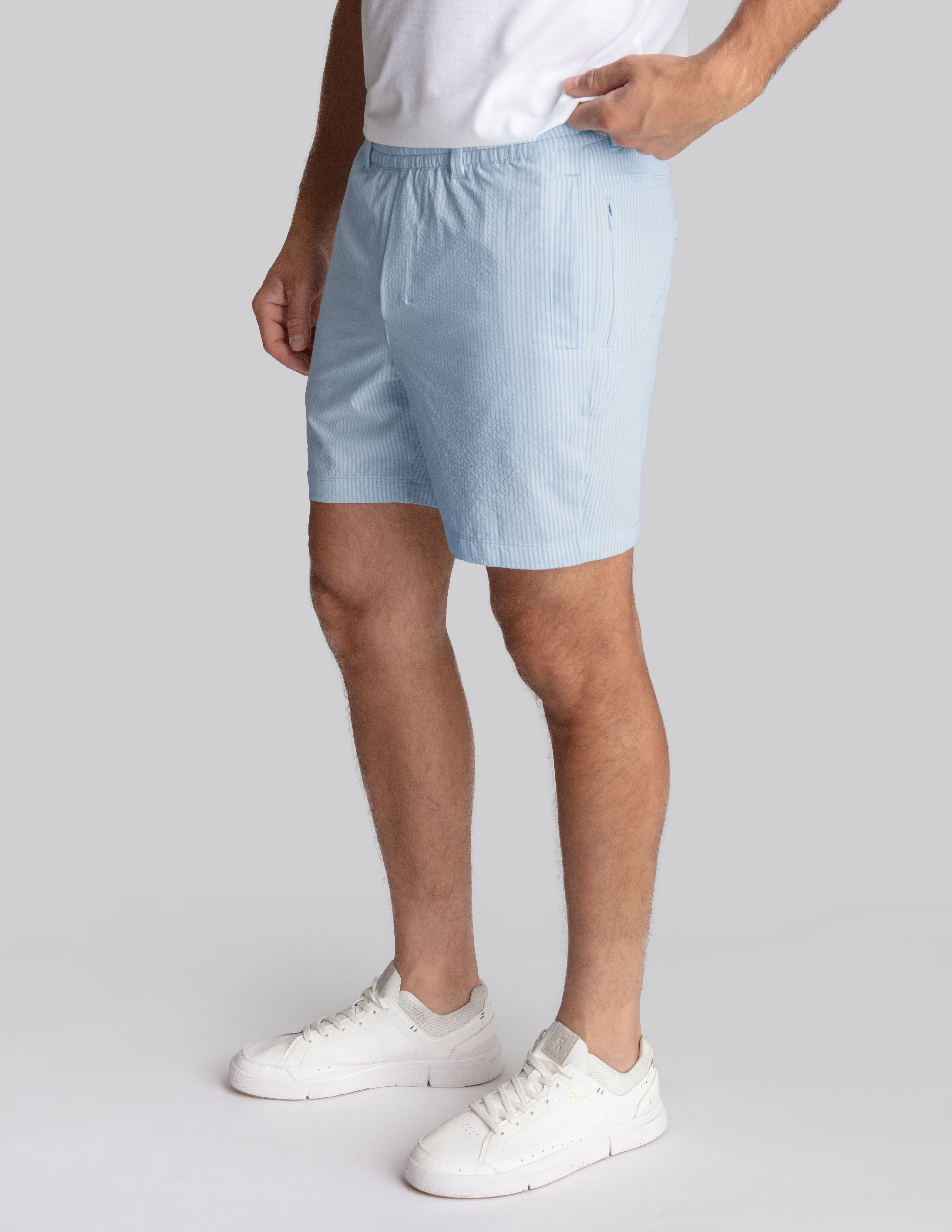 3 in 1 Khaki Shorts - Blue Seersucker (The Hyannis Sports)