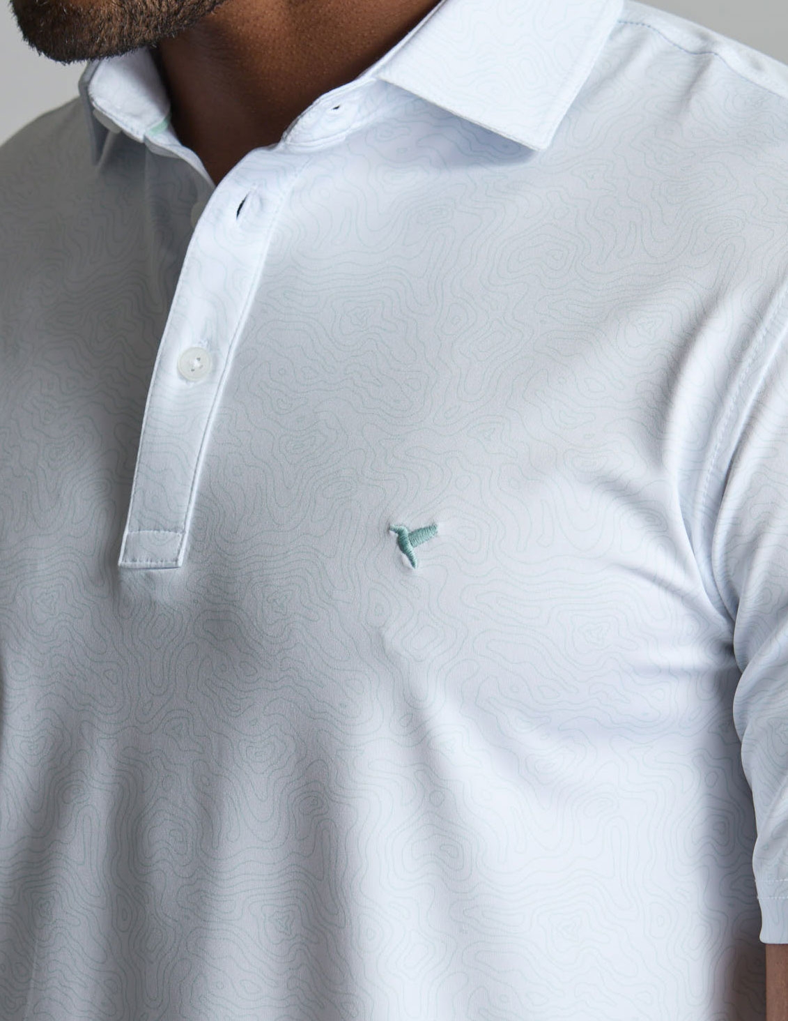NoFlop Golf Polo - White & Green Topo (The Arnold Palm Squeezer)