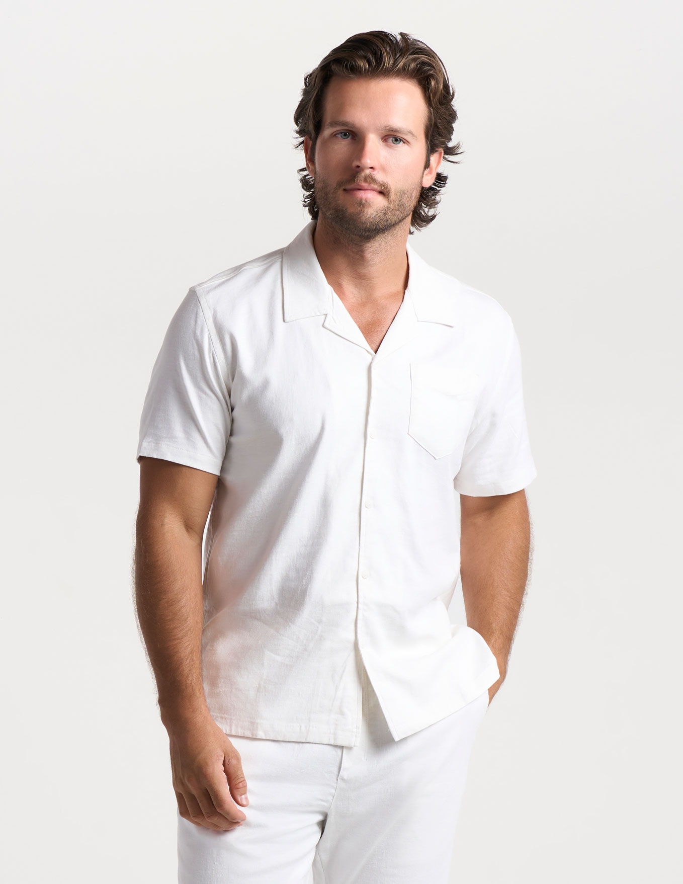 Tech Linen Camp Collar - White (The Slow Burn)