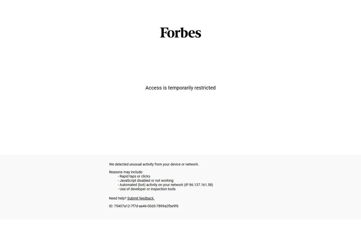 Example of a Forbes article featuring a founder profile