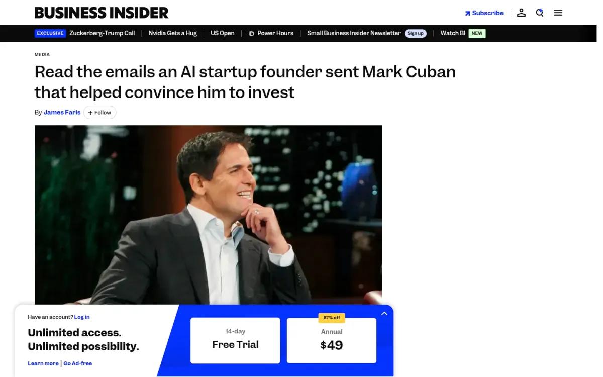 Example of a Business Insider article featuring a company