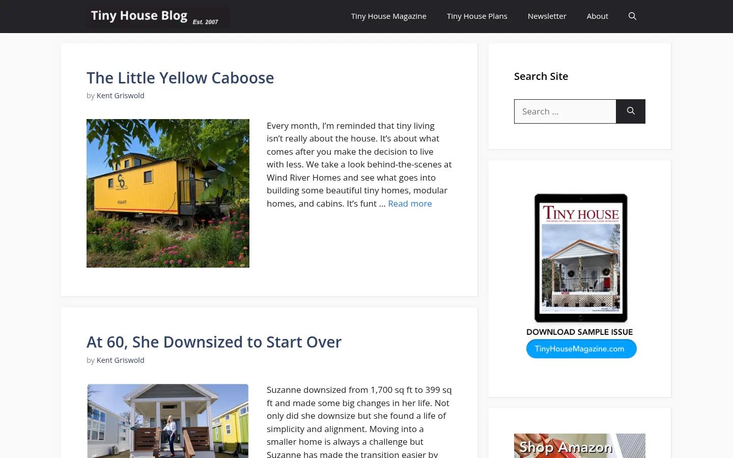 Tiny House Blog homepage screenshot