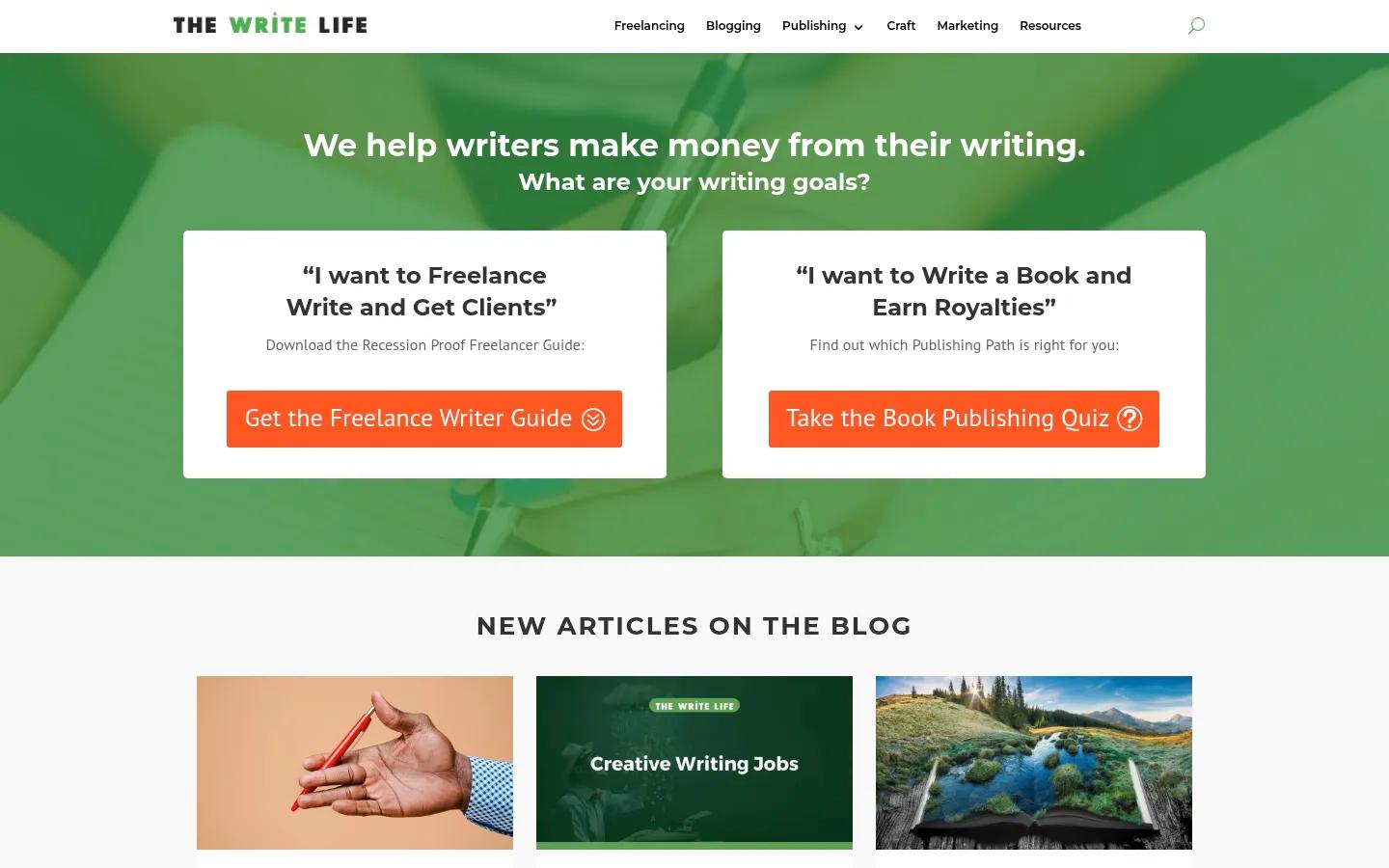 The Write Life homepage screenshot