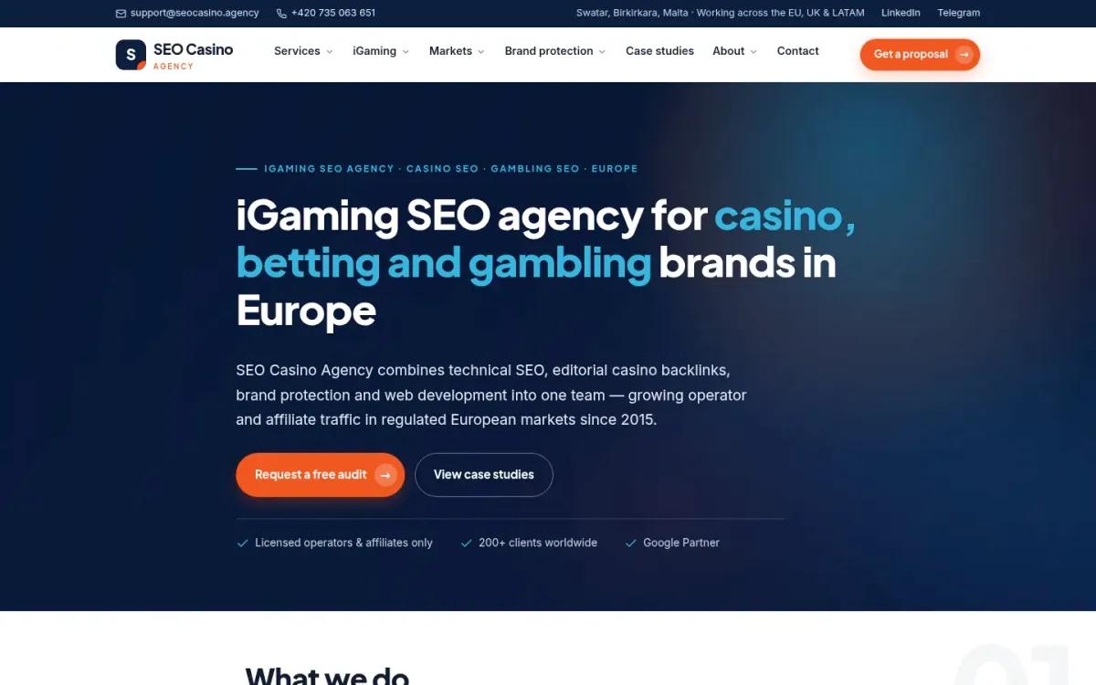 SEOCasino.agency homepage screenshot captured in October 2026
