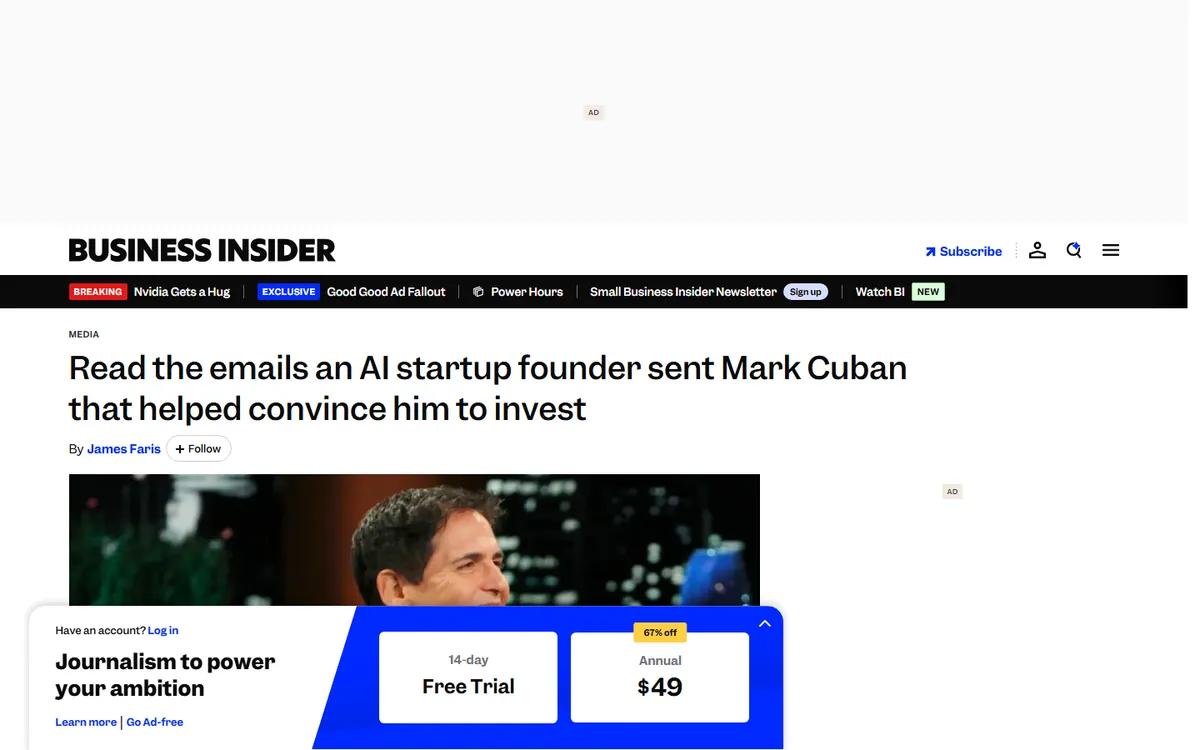 Example of a Business Insider article featuring a company