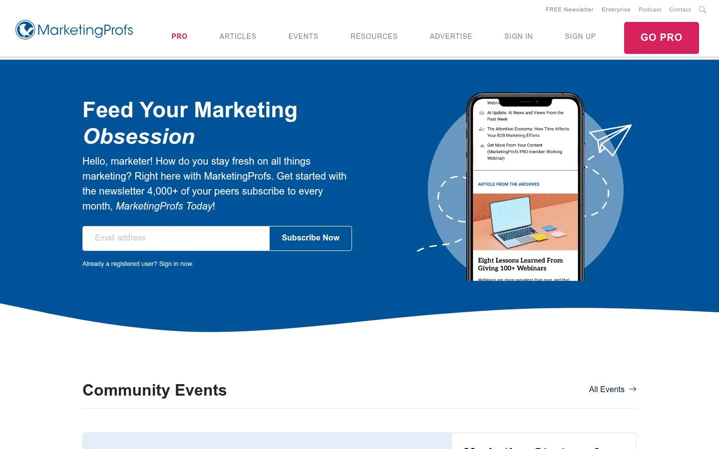 MarketingProfs homepage screenshot
