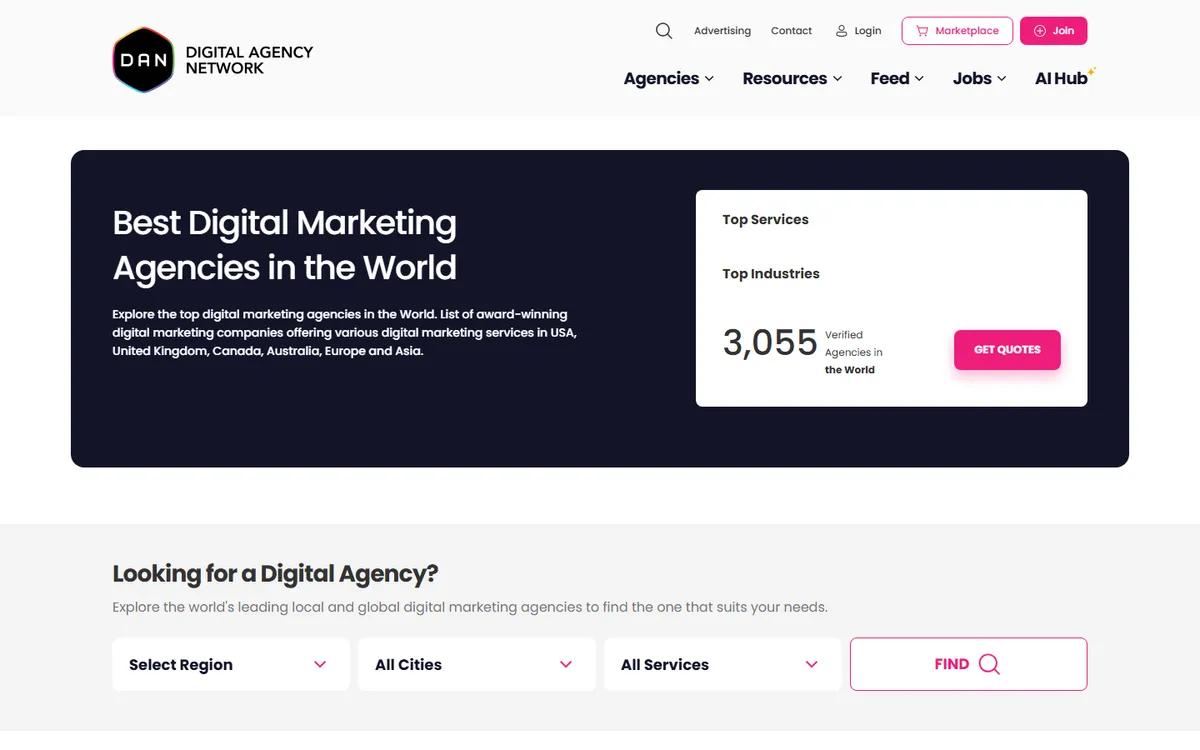 Digital Agency Network directory screenshot captured in September 2026