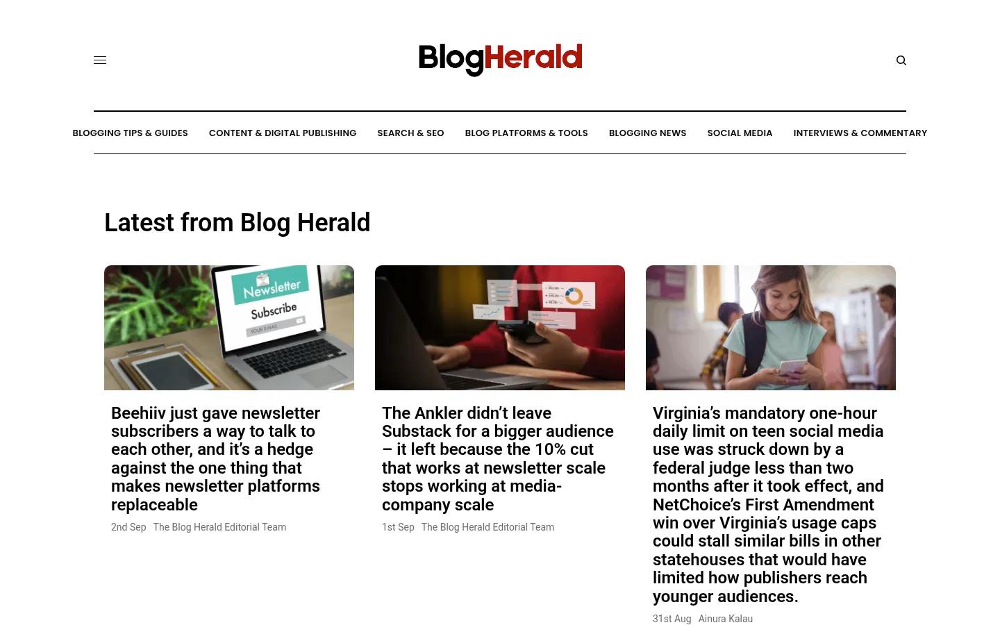 Blog Herald homepage screenshot
