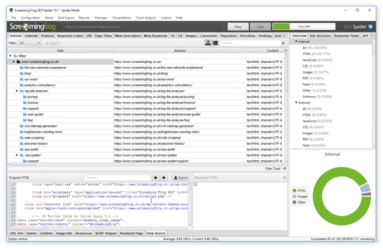 Screaming Frog SEO Spider interface