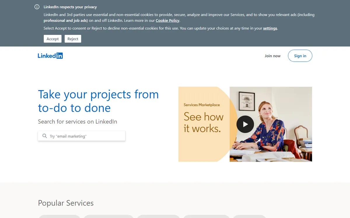 LinkedIn Services directory screenshot captured in September 2026
