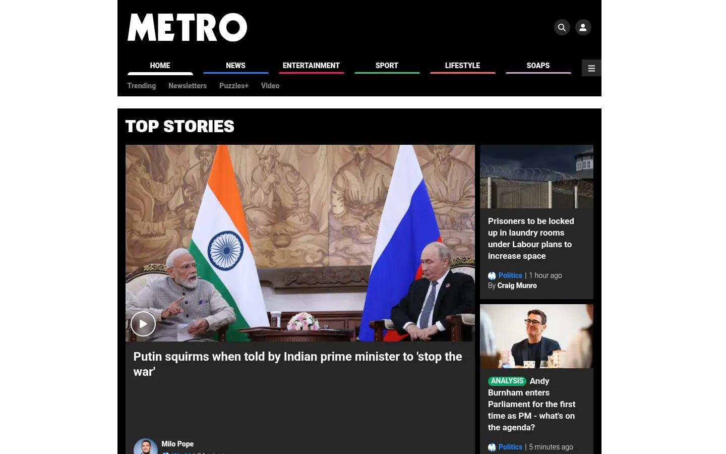 Metro homepage screenshot