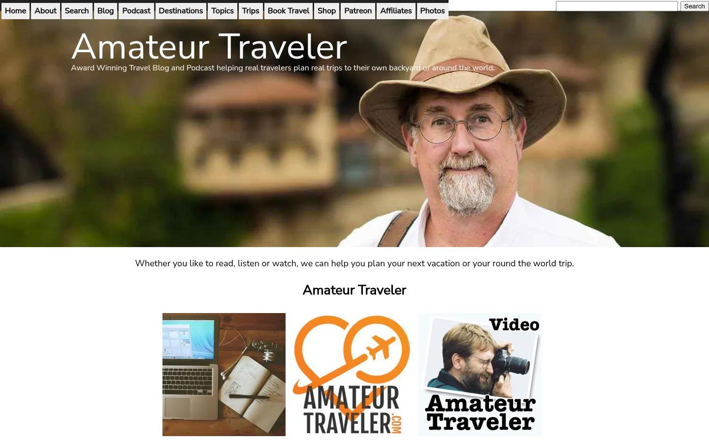 Amateur Traveler homepage screenshot