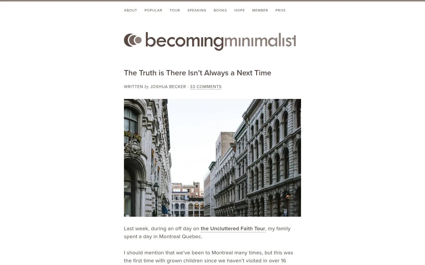Becoming Minimalist homepage screenshot