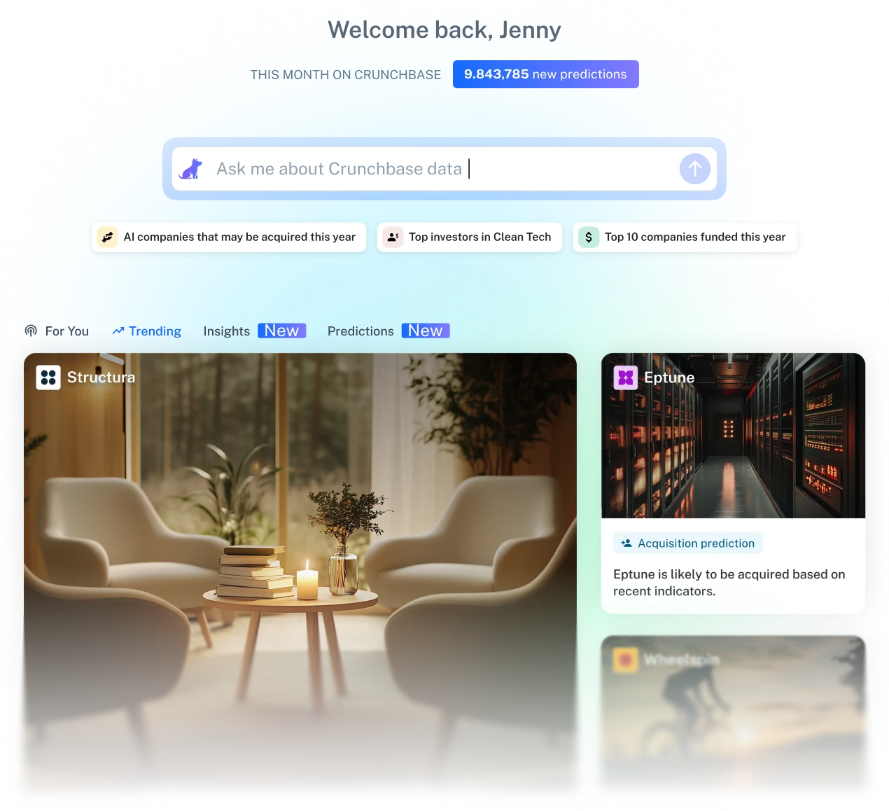 Crunchbase Pro interface for researching private companies and market signals