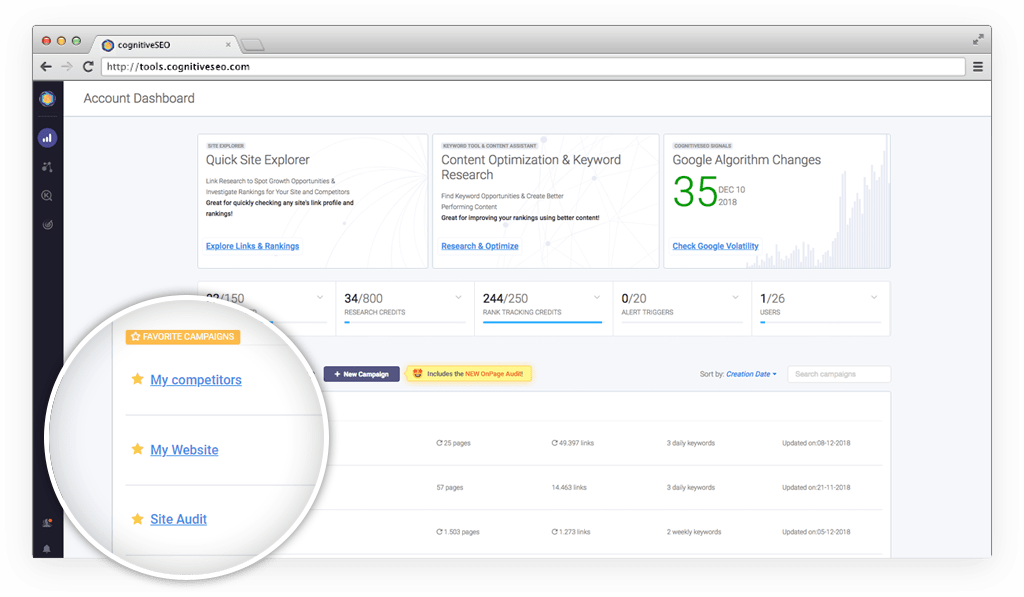 CognitiveSEO interface