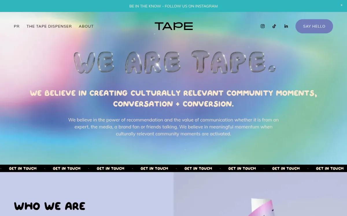 The Tape Agency homepage screenshot captured in October 2026