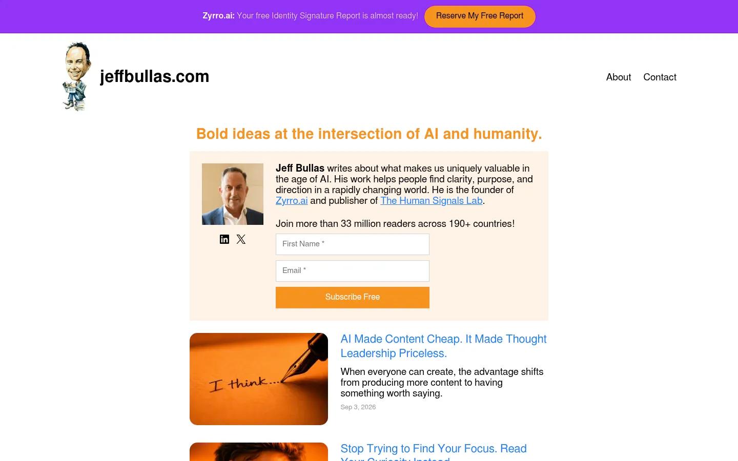 Jeff Bullas homepage screenshot