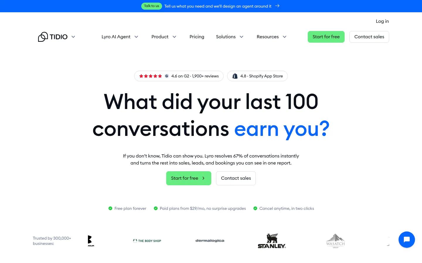 Tidio homepage screenshot