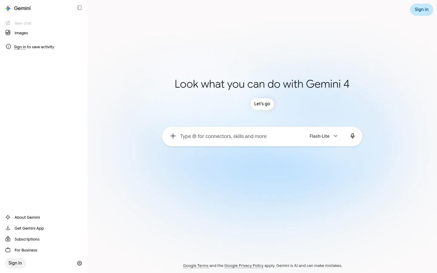 Google Gemini homepage screenshot captured in October 2026
