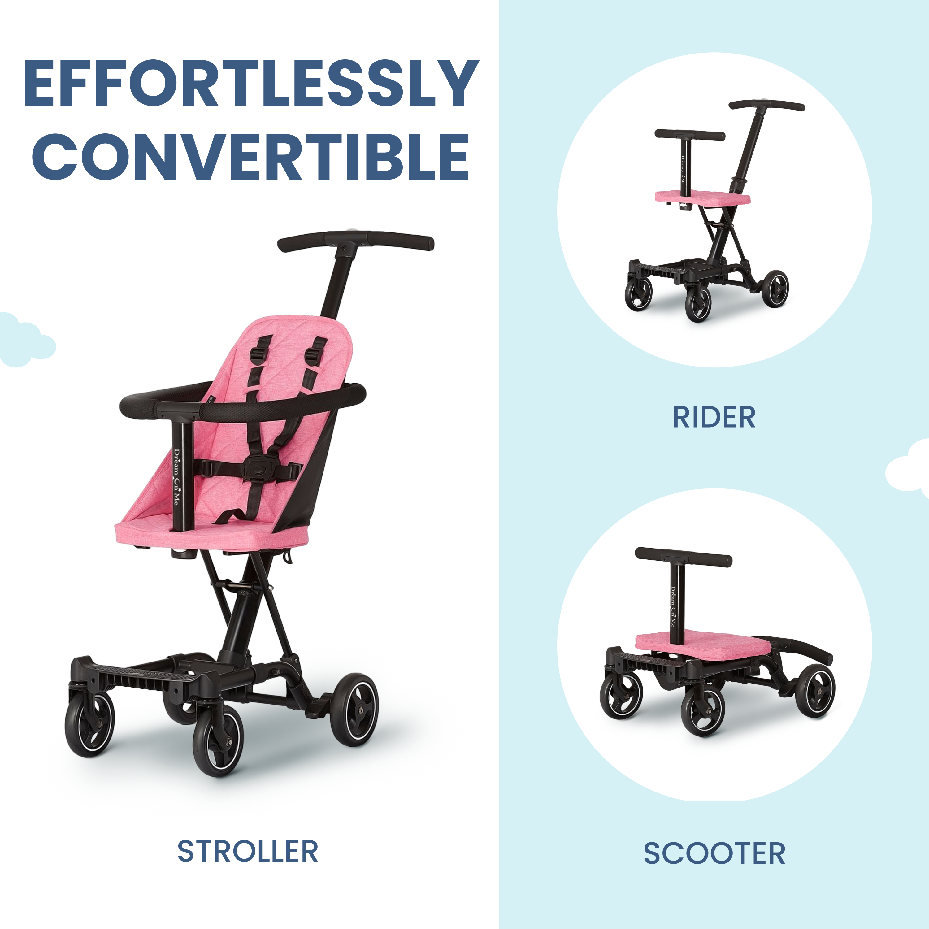 3 modes of Dream On Me Coast Rider stroller highlighted
