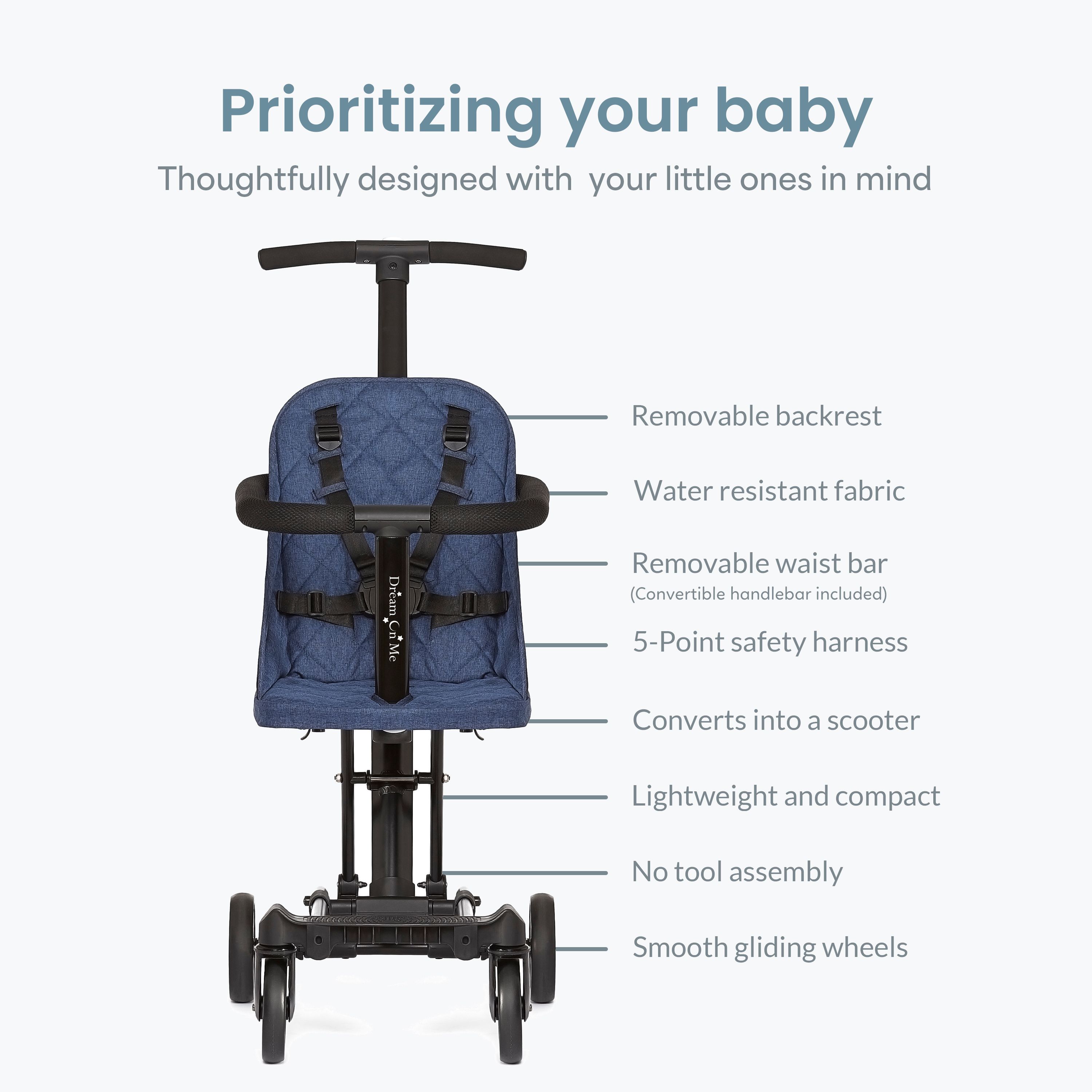 Dream On Me Coast Rider stroller with key features highlighted