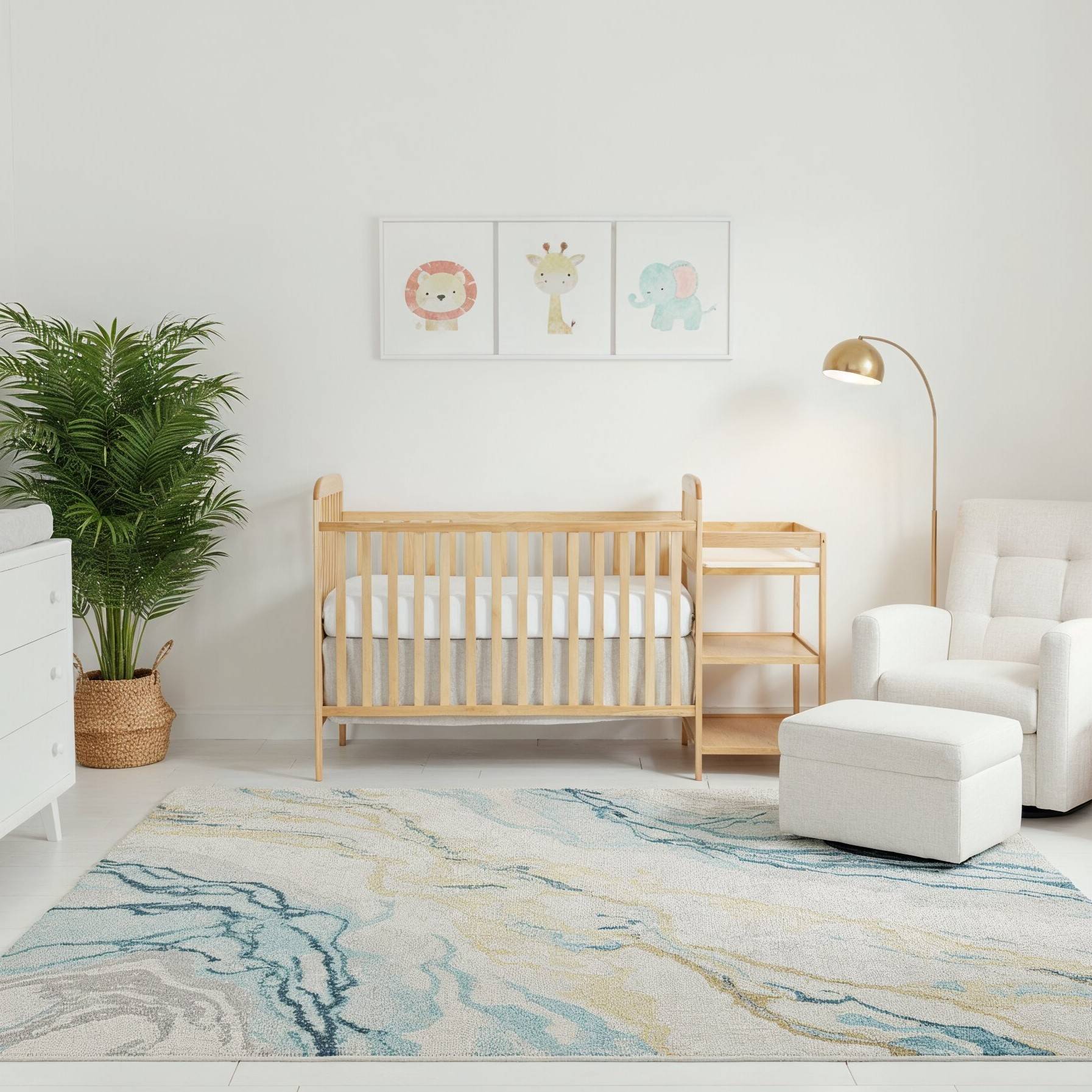Dream On Me natural wood baby crib with attached changing table and storage shelves, multifunctional nursery furniture for infants and toddlers