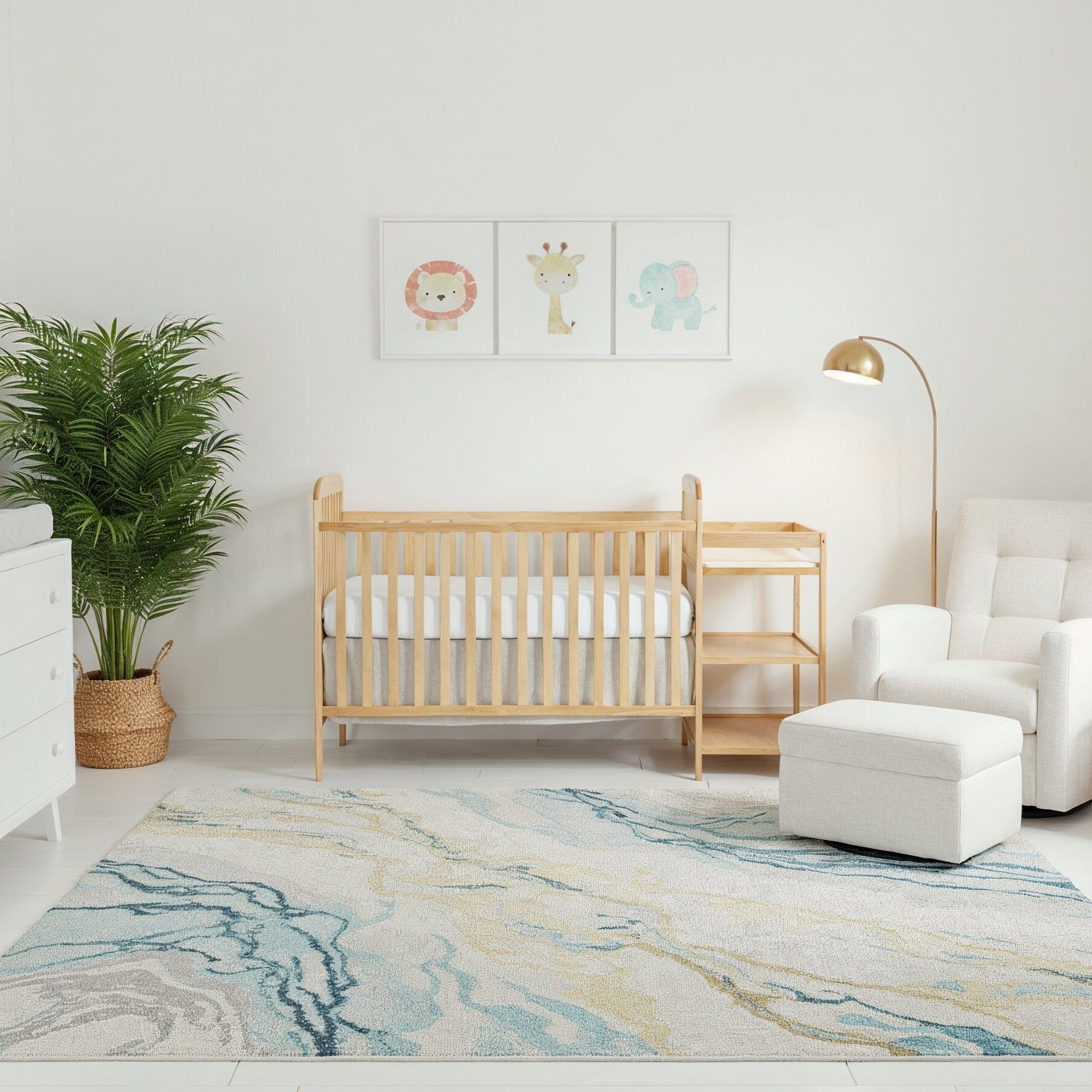 Dream On Me natural wood baby crib with attached changing table and storage shelves, multifunctional nursery furniture for infants and toddlers