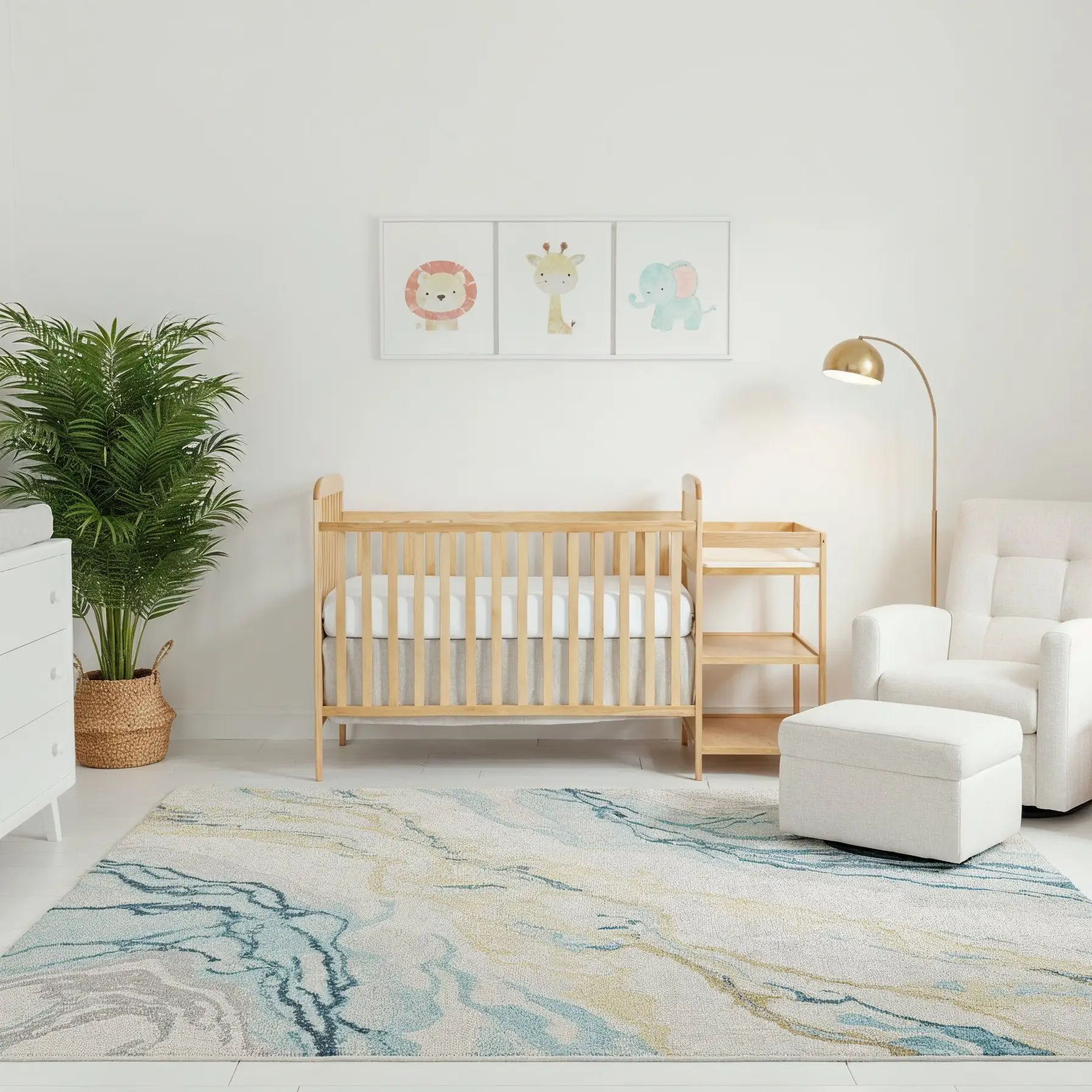 Dream On Me natural wood baby crib with attached changing table and storage shelves, multifunctional nursery furniture for infants and toddlers