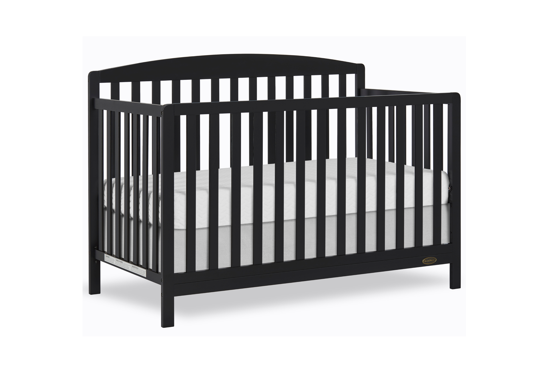 Dream On Me Odelle crib with vertical slats and a white mattress, shown on a white background