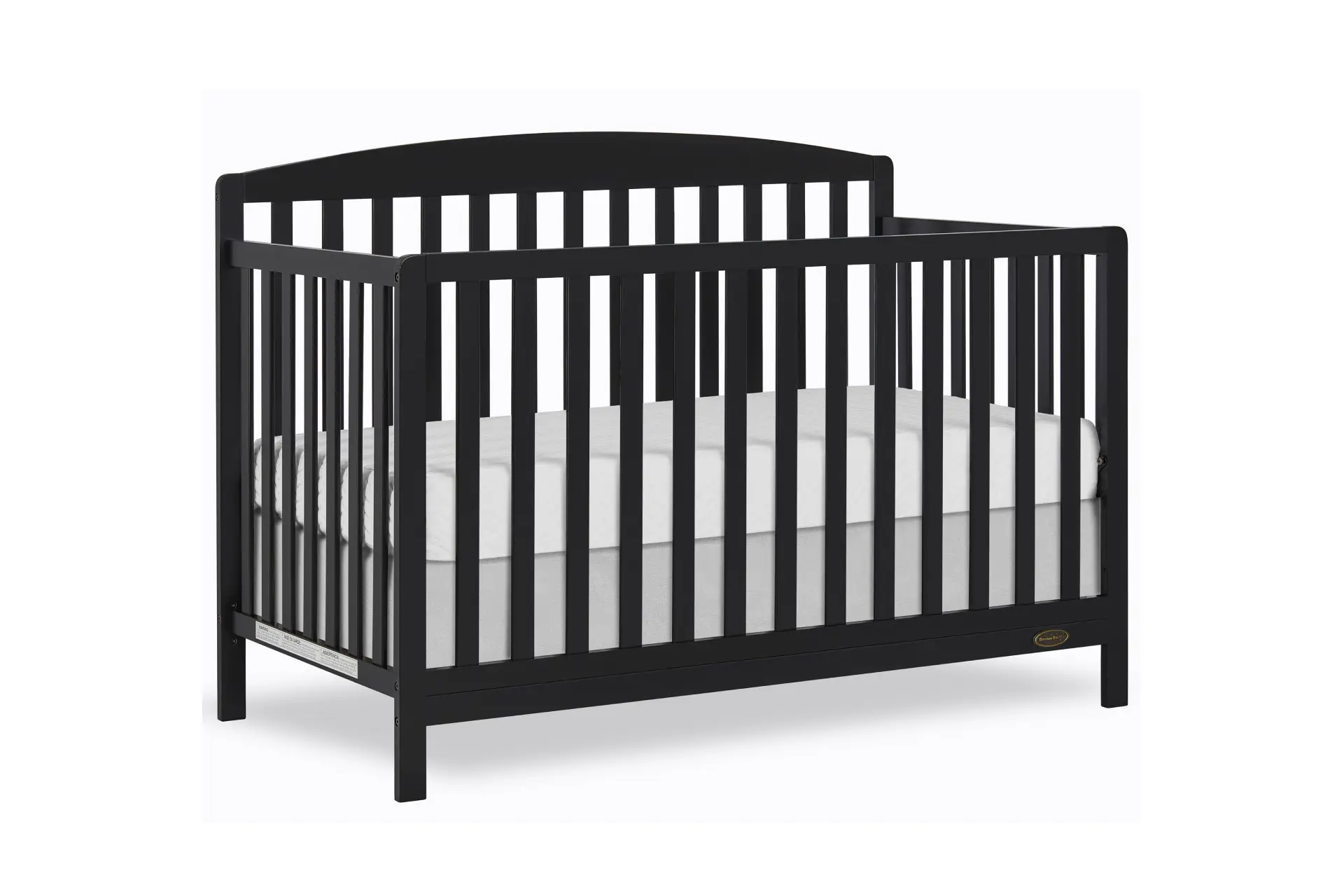Dream On Me Odelle crib with vertical slats and a white mattress, shown on a white background