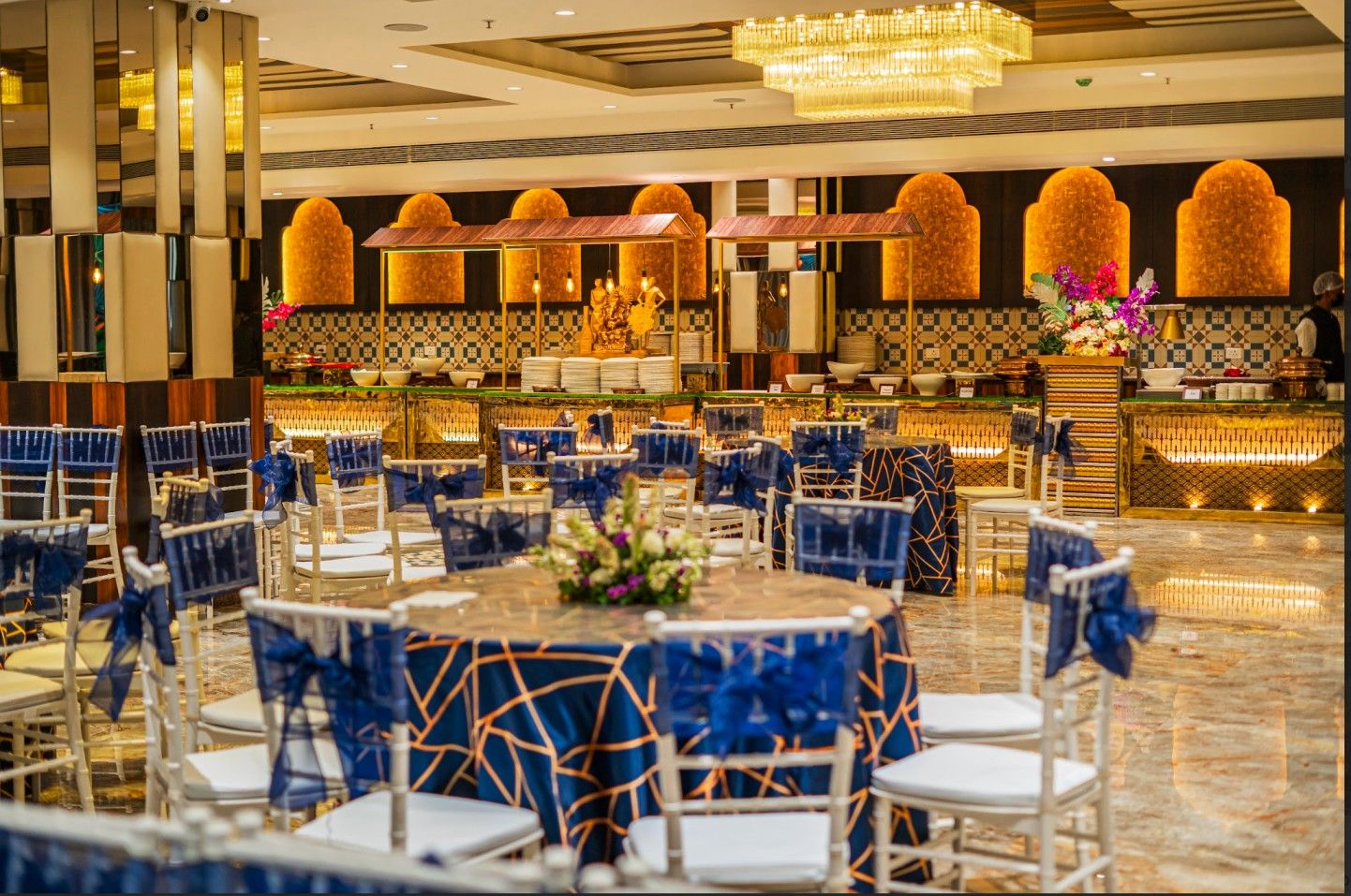 Avismara Celebrations banquet hall in Pune with elegant décor and premium event setup.