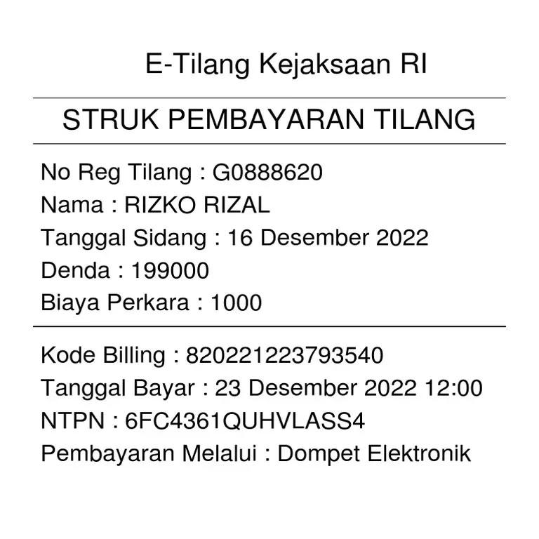 Kuitansi Pembayaran Tilang