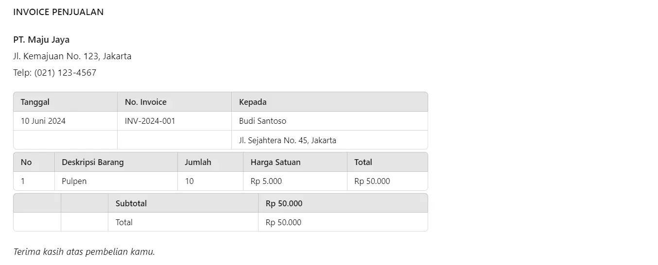 contoh invoice penjualan