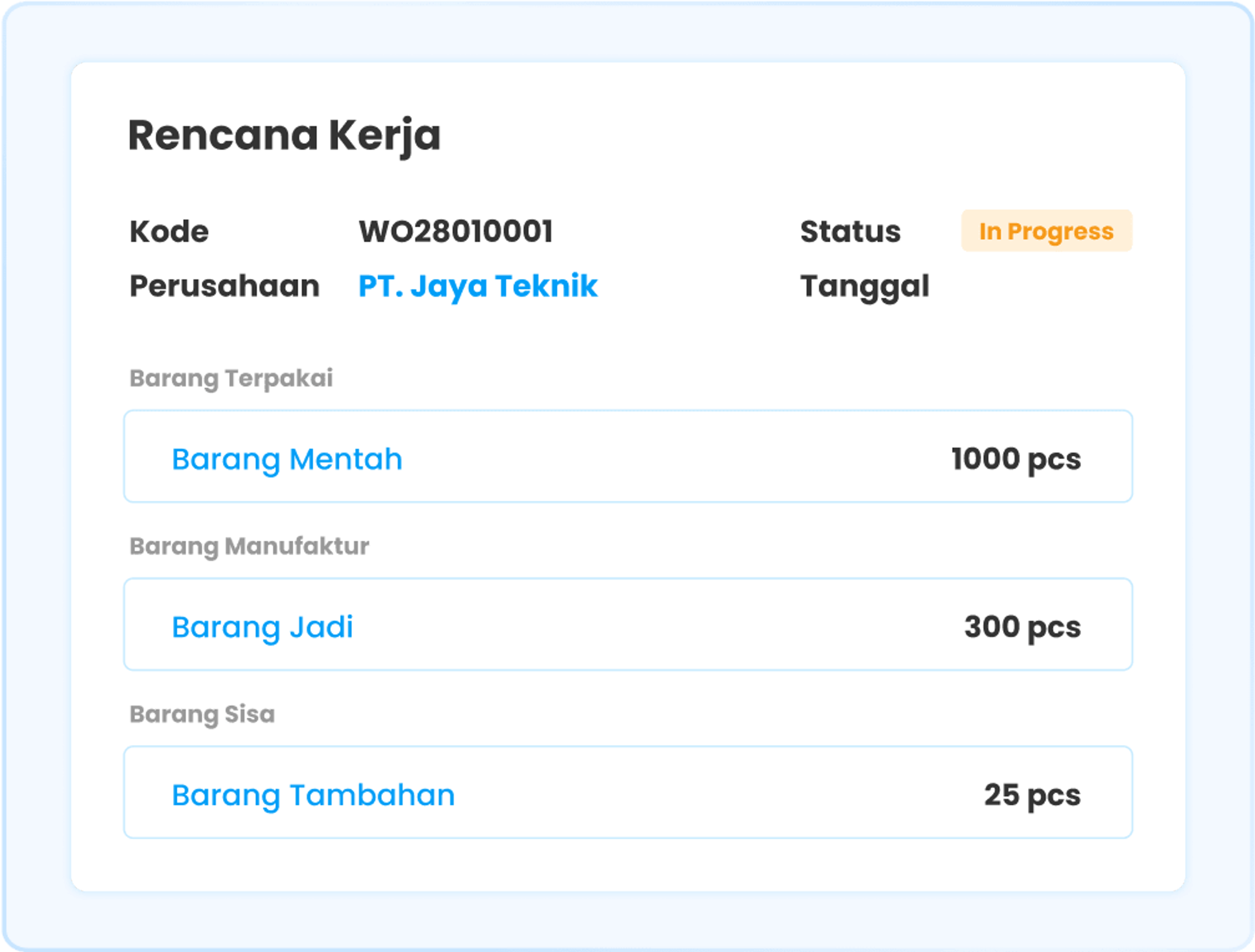 Ilustrasi Laporan Biaya Rencana Manufaktur di software Ukirama ERP