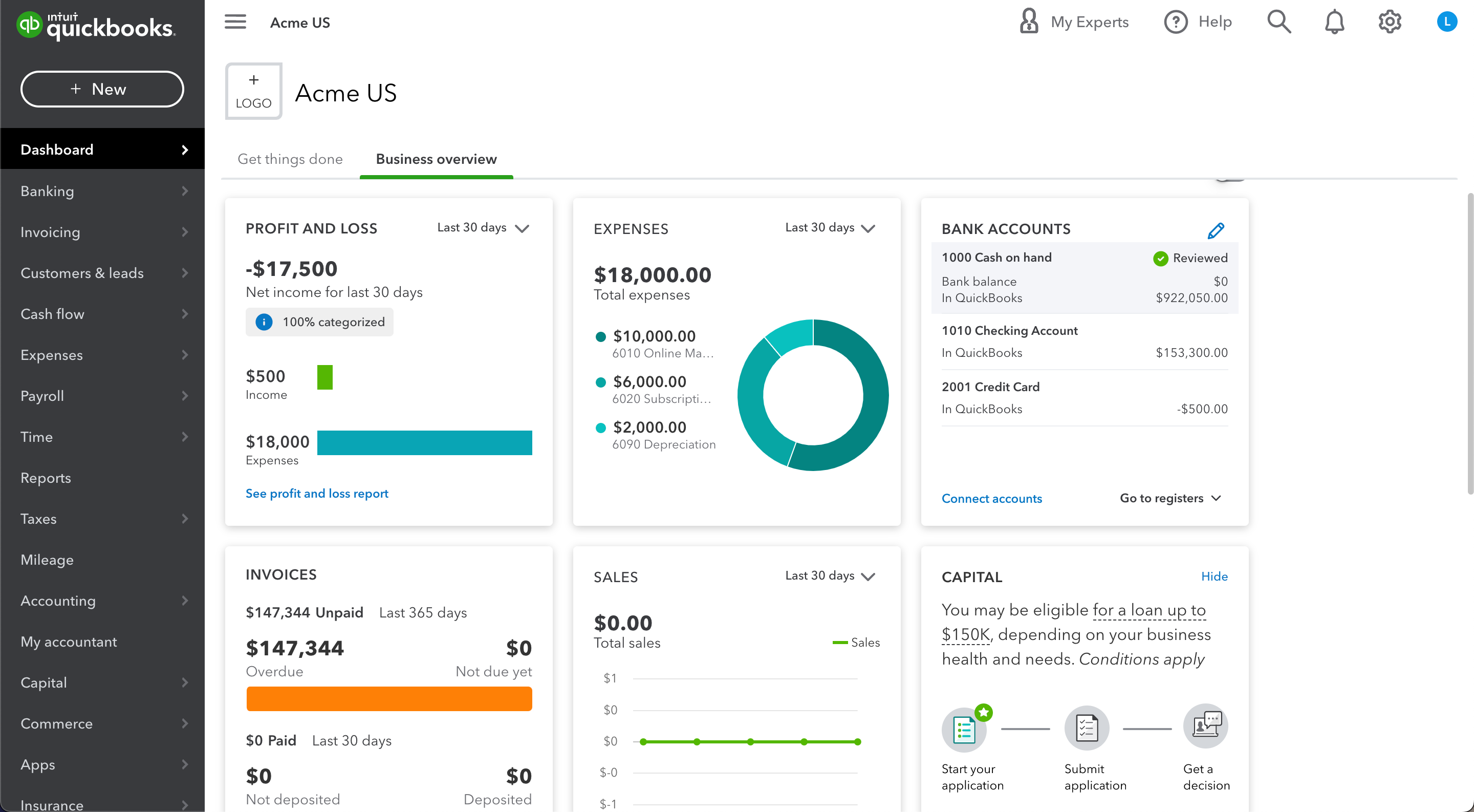 Quickbooks dashboard