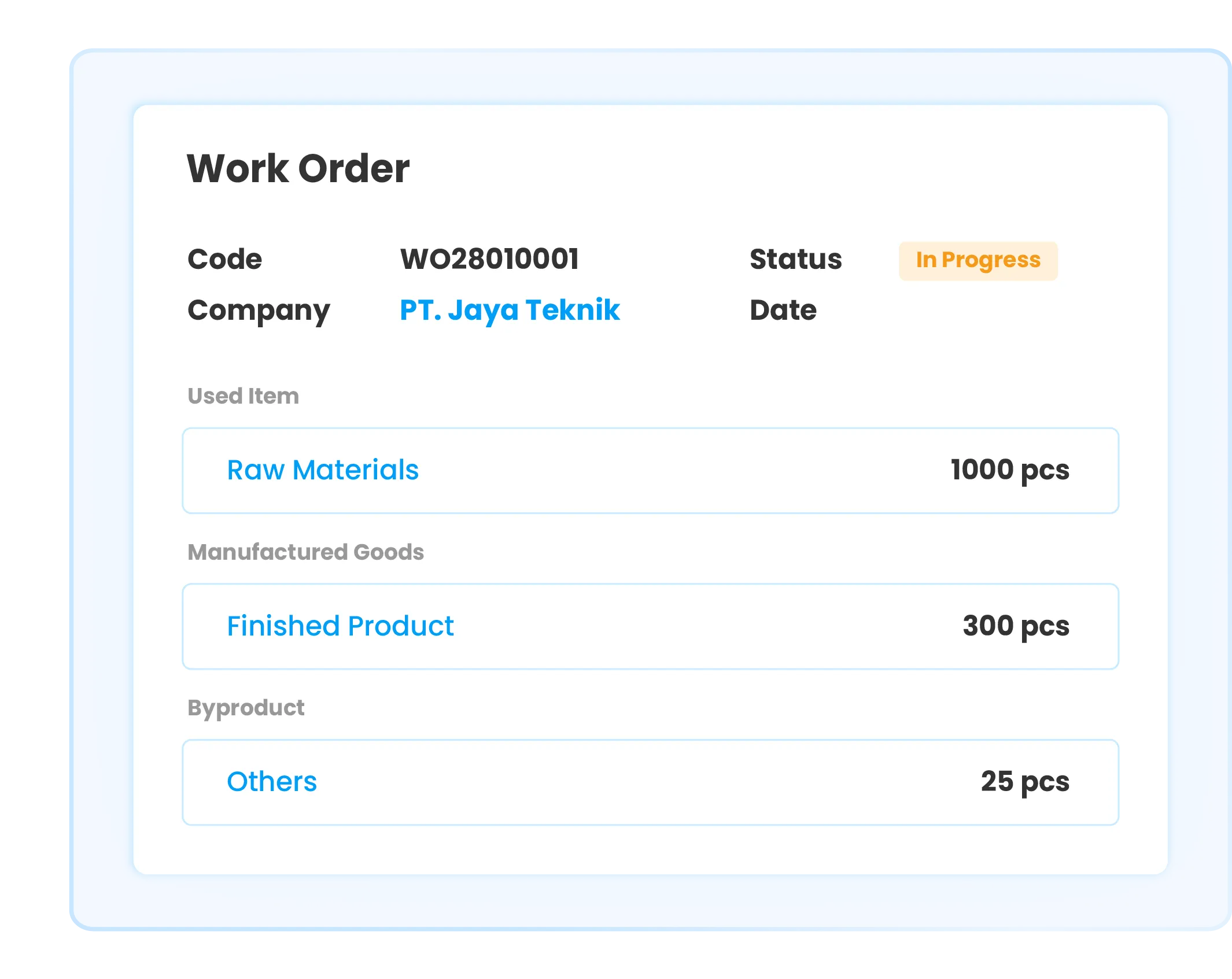Work order in Ukirama ERP