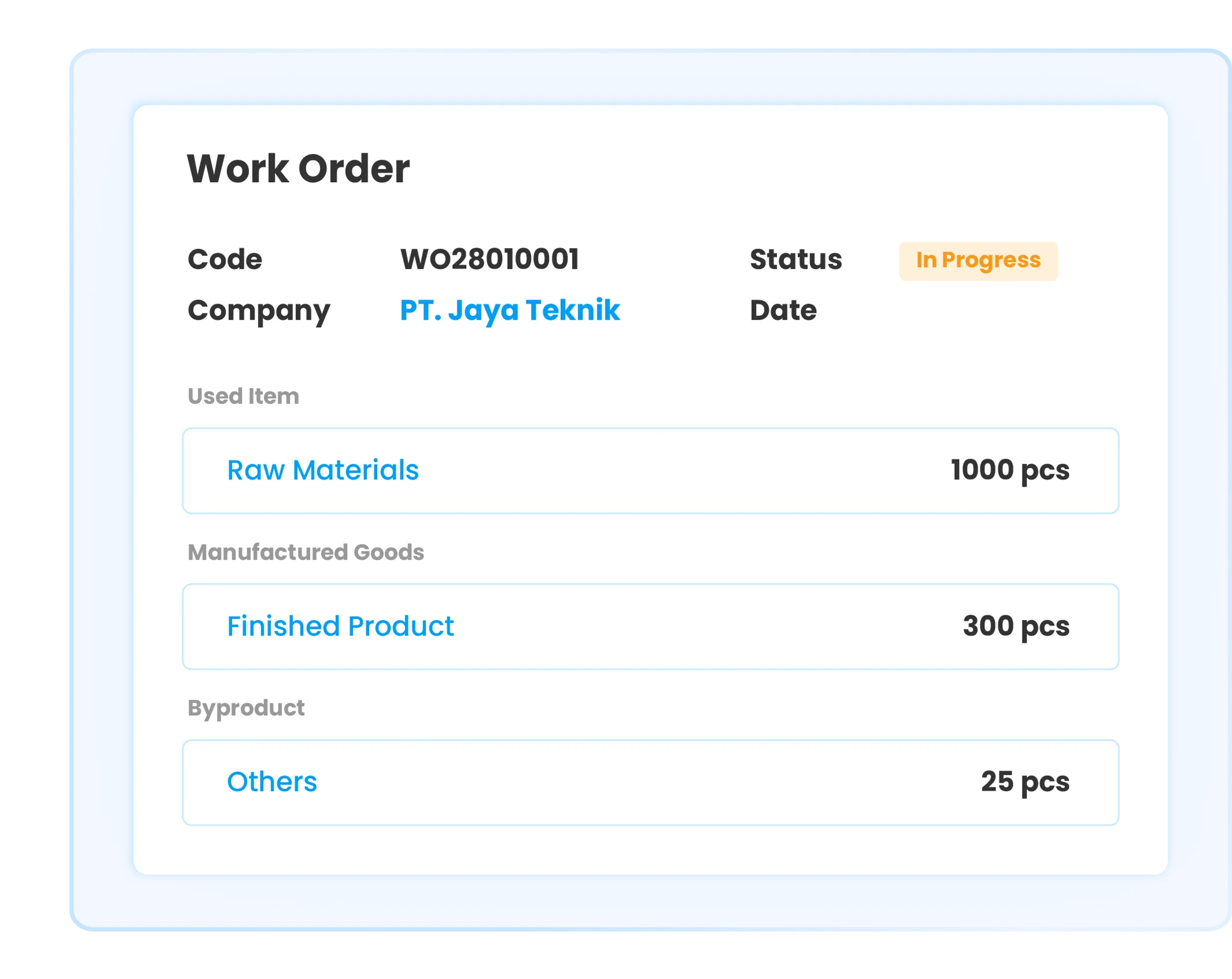 Work order in Ukirama ERP