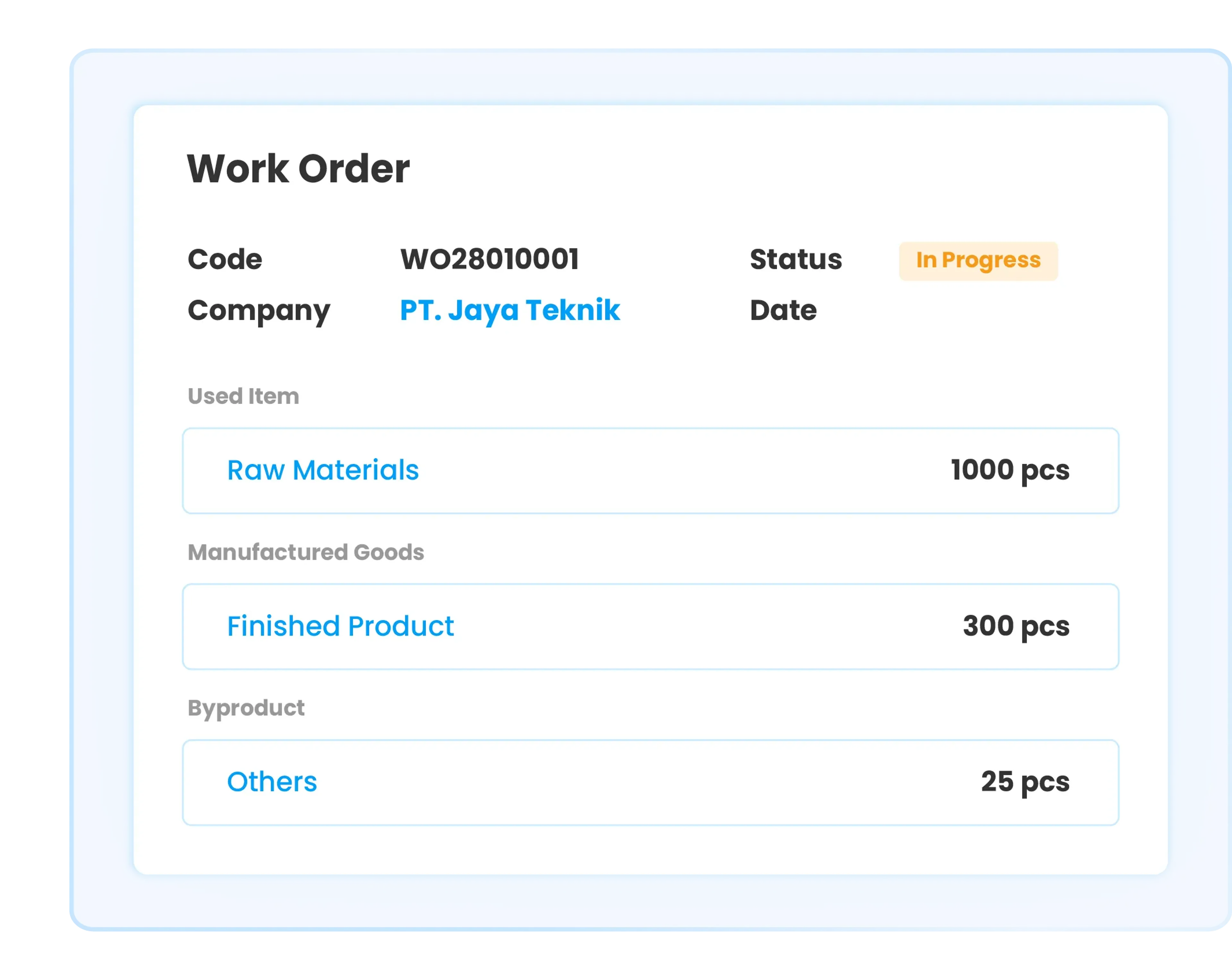 Work order in Ukirama ERP