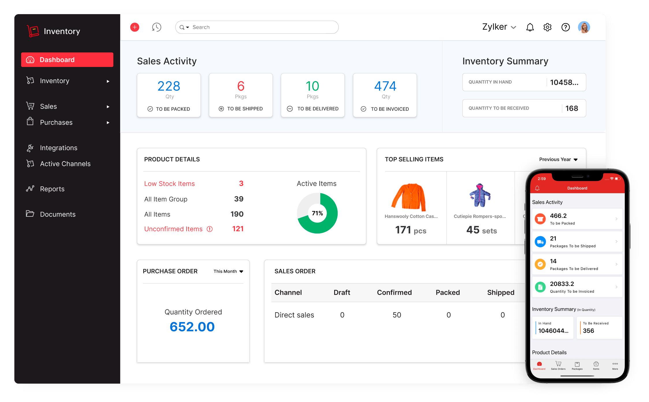 Ilustrasi dashboard Zoho inventory