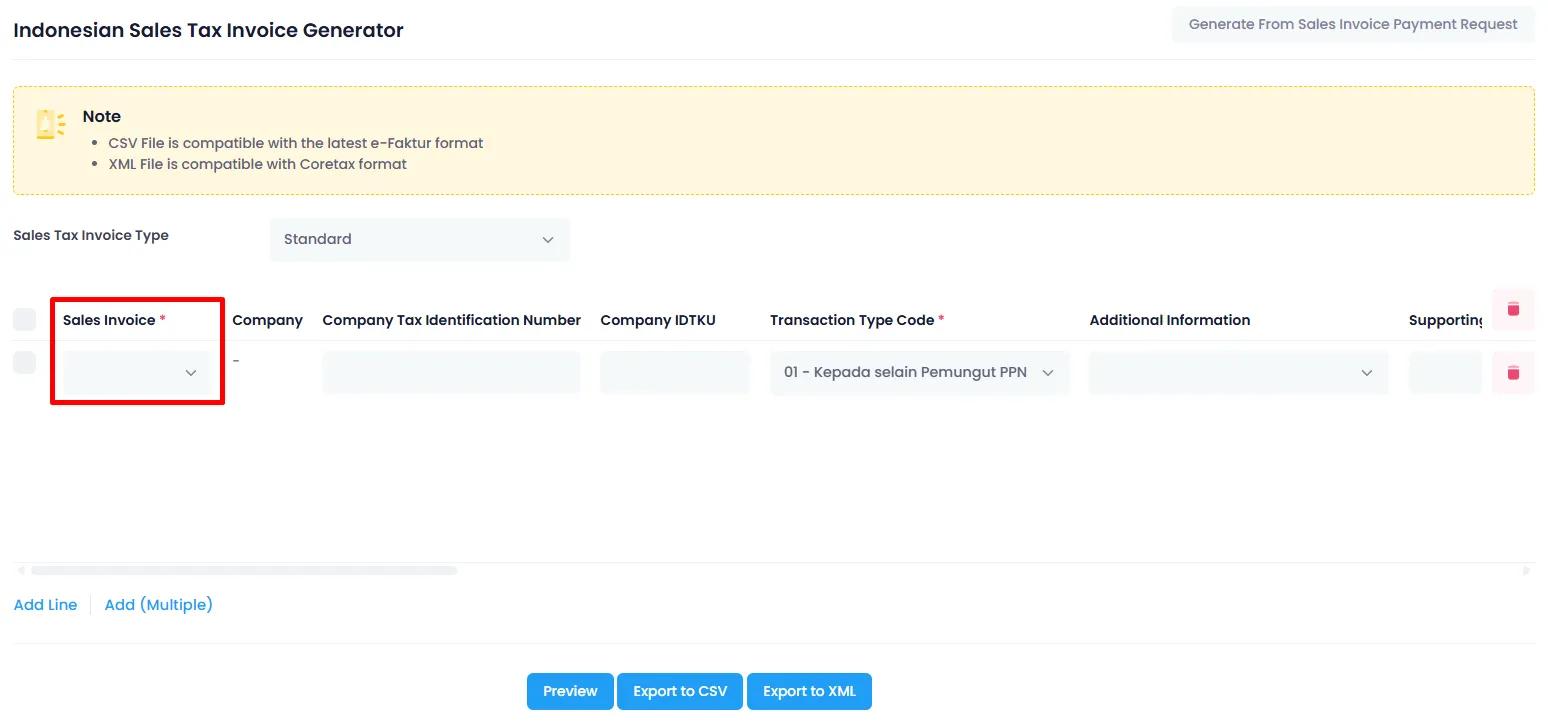 Isi coretax dari sales invoice