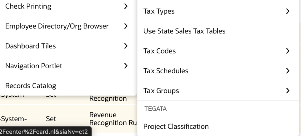 Project Classification Menu