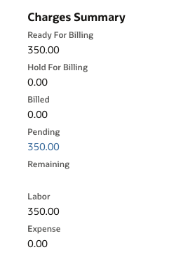 screenshot of charges summary section on netsuite project page