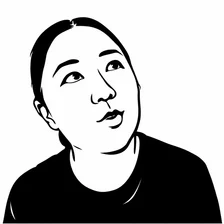 cartoon picture of Yiting looking away from the camera, thinking and talking