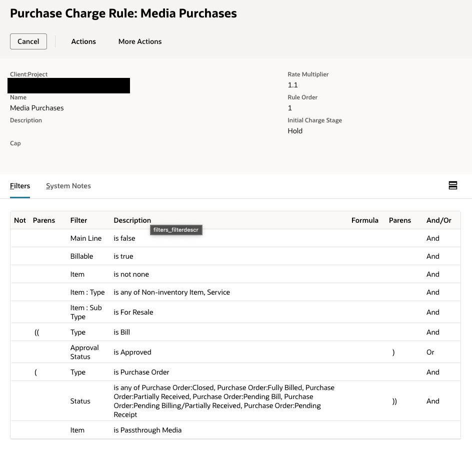 screenshot of modified purchase rule with markup and additional conditions