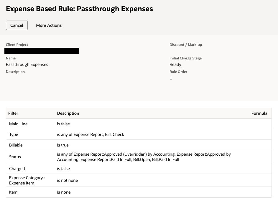 screenshot of expense-based rule