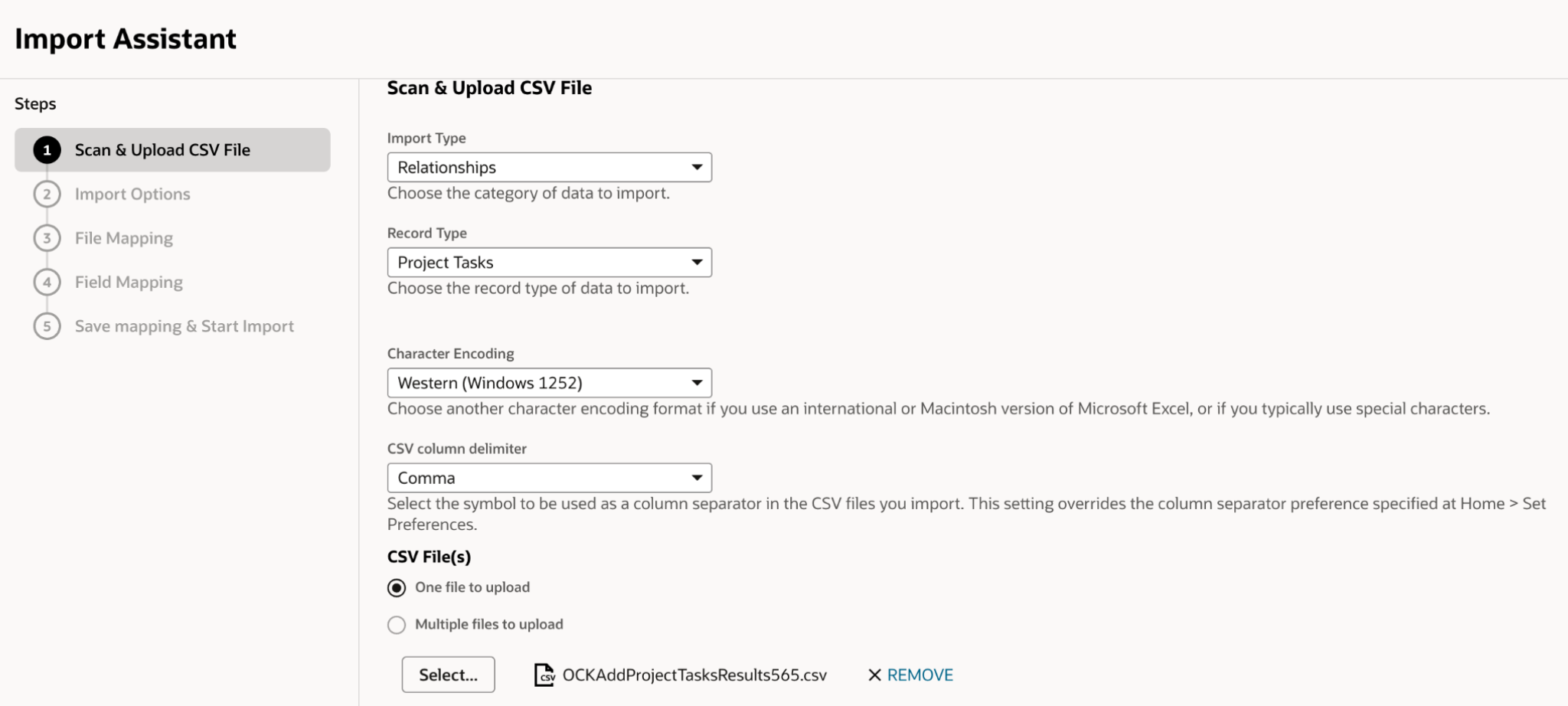importing NetSuite project tasks with standard CSV import