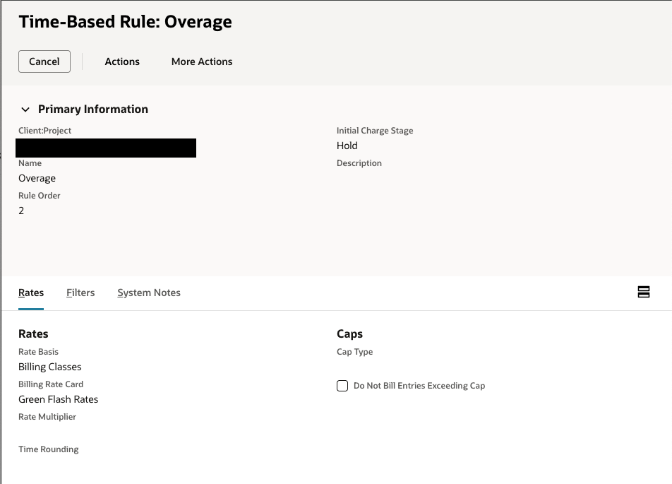 screenshot of time based rule for overage charges